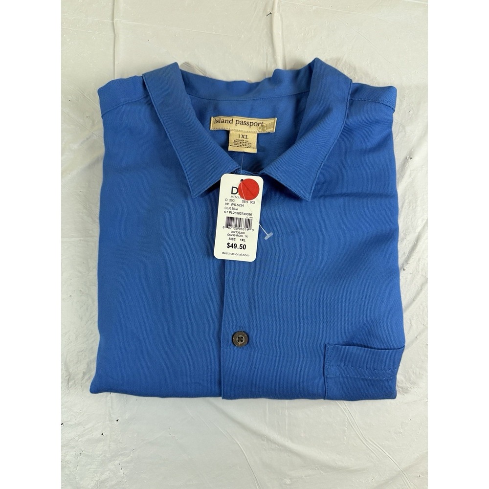 Island Passport Men's Short Sleeve Button Down Shirt Blue Size XL NWT‎